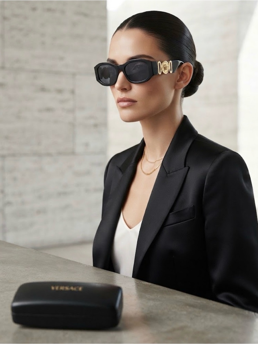 Versace Black Sunglasses with Gold Medusa Accent